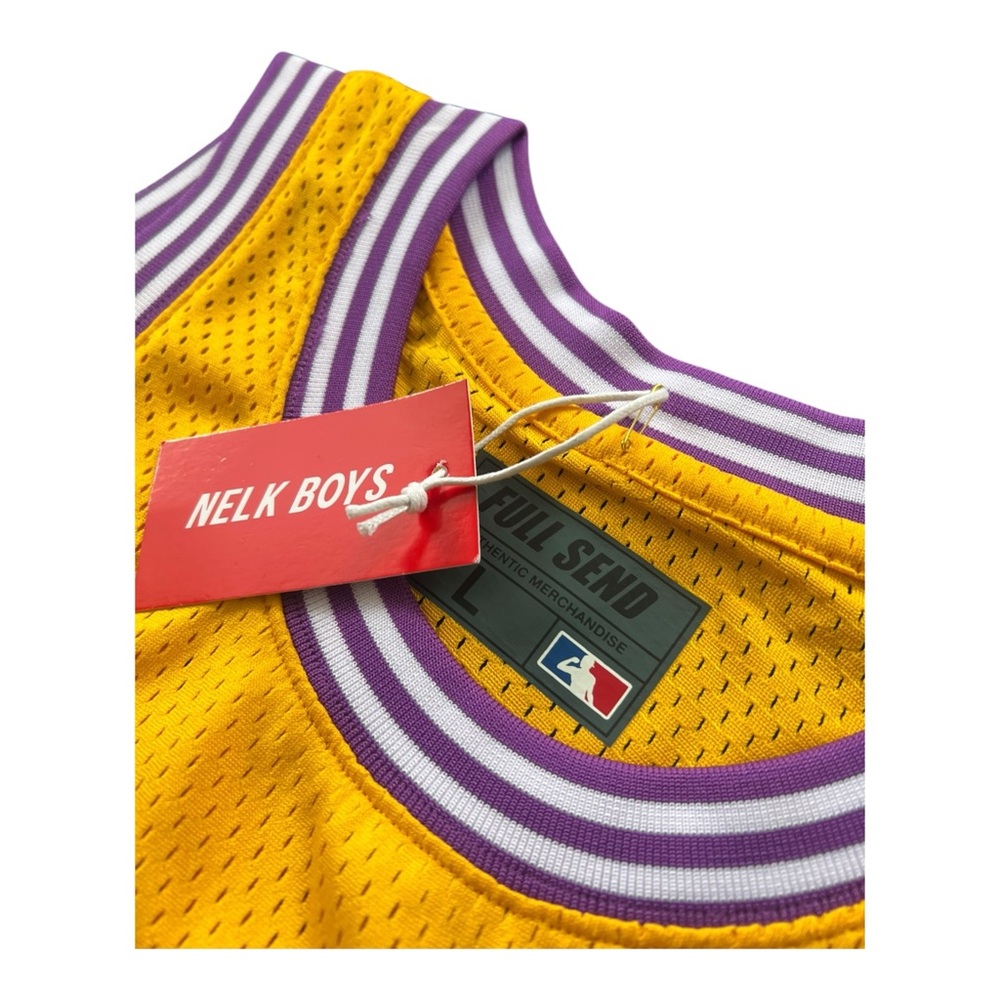 Full Send All Star Basketball Yellow Lakers Style Jersey Nelk Boys Men’s Size XL - Picture 12 of 15